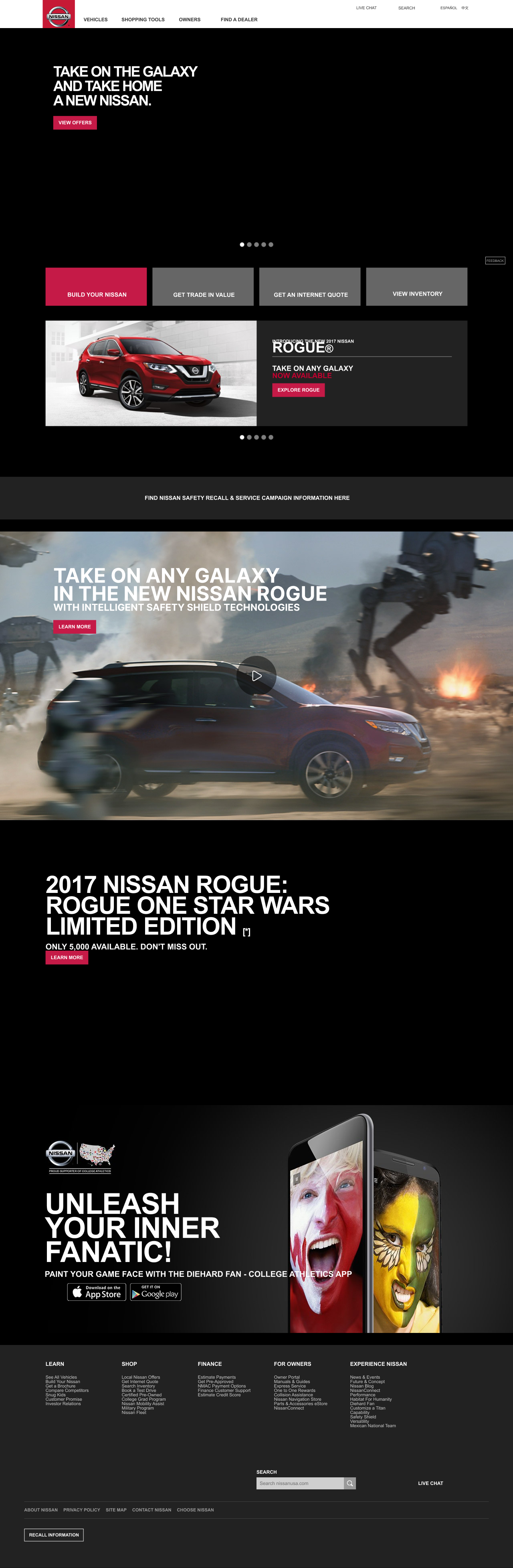 NissanUSA.com full desktop homepage redesign